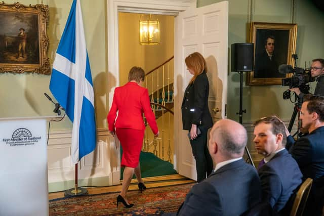 Nicola Sturgeon leaves the press conference at Bute House where she announced she is standing down as First Minister (Picture: Jane Barlow/pool/AFP via Getty Images)