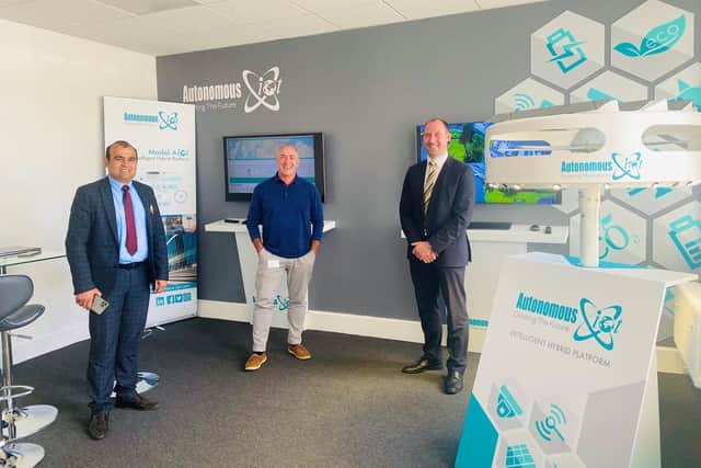 From left: Abdul Bostani, Autonomous iOt non-executive director, with Mr Kane, and Neil Gray MSP on a recent visit. Picture: contributed.