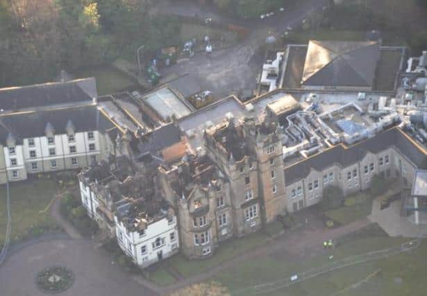 An aerial photograph of Cameron House following the fire. Courtesty of Crown Office.