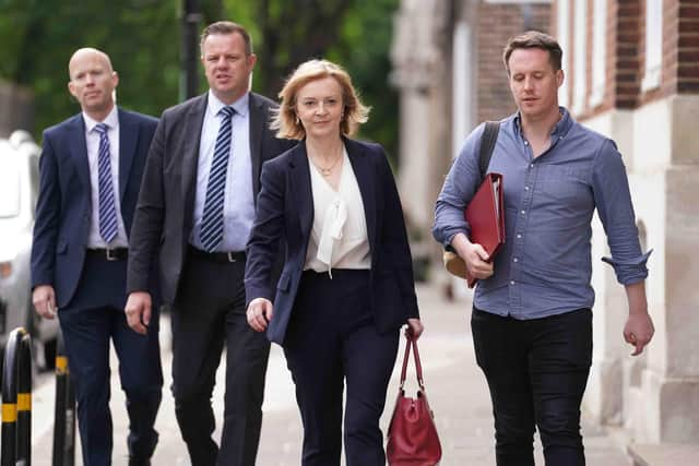 Foreign Secretary Liz Truss leaving Millbank Studios in London. Picture date: Wednesday May 18, 2022.