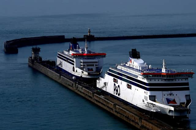 The P&O Ferries vessel Spirit of Britain (right) moored at the Port of Dover in Kent, following its detention after the Maritime and Coastguard Agency (MCA) said Spirit of Britain is not being allowed to sail after an inspection identified several safety issues. Picture date: Wednesday April 13, 2022.