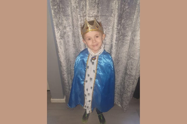 Theo dressed up as part of his school's royal theme. Looking good!