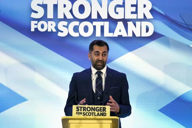 Humza Yousaf speaking at Murrayfield Stadium in Edinburgh, after it was announced that he is the new Scottish National Party leader, and will become the next First Minister of Scotland.
