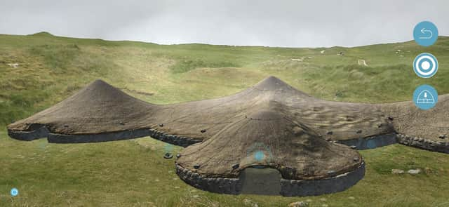 Cladh Hallan, a Bronze Age settlement in South Uist where two mummified bodies were found, visualised in the landscape where it once stood. PIC: UHI.