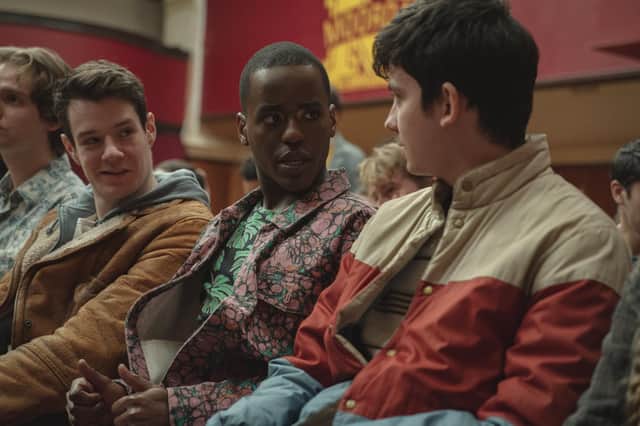 Connor Swindells, Ncuti Gatwa and Asa Butterfield discuss the new head teacher in Sex Education.
