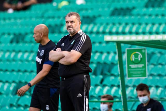 Celtic manager Ange Postecoglou has yet to know the winning feeling - or the feeling of playing in front of a capacity crowd - following two friendlies and a Champions League qualifier under restricted crowds at Parkhead. (Photo by Craig Williamson / SNS Group)