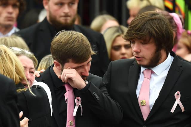 Mourners show their grief at the Funeral of Olivia Pratt-Korbel at St Margaret Mary's Church. Picture: Richard Martin-Roberts/Getty Images