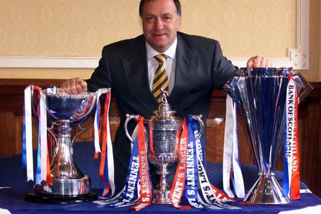 Dick Advocaat won all three domestic trophies in his first season at Rangers to complete the treble. He also retained the League title and Scottish Cup double the following season. (Picture: SNS)