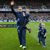 Stuart Hogg with daughter Olivia May Hogg and sons Archie William and George during a Guinness Six Nations match between Scotland and Ireland at BT Murrayfield, on March 12, 2023, which turned out to be his last match for his country.
