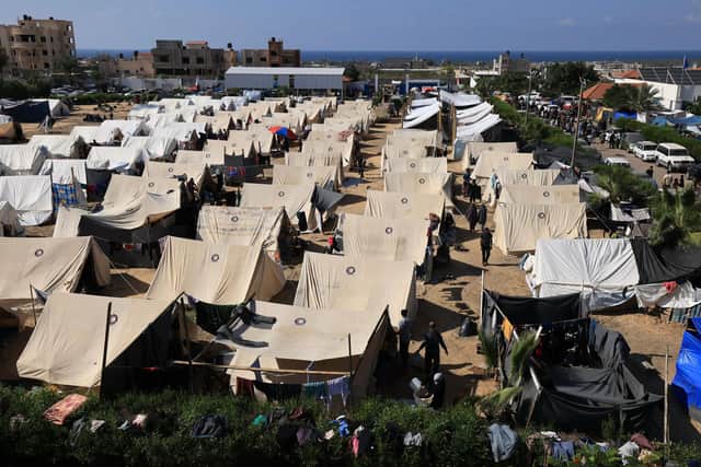 In October last year, the United Nations Relief and Works Agency for Palestine Refugees (UNRWA) set up tents for Palestinians seeking refuge in Khan Yunis in the southern Gaza Strip (Picture: Mahmud Hams/AFP via Getty Images)