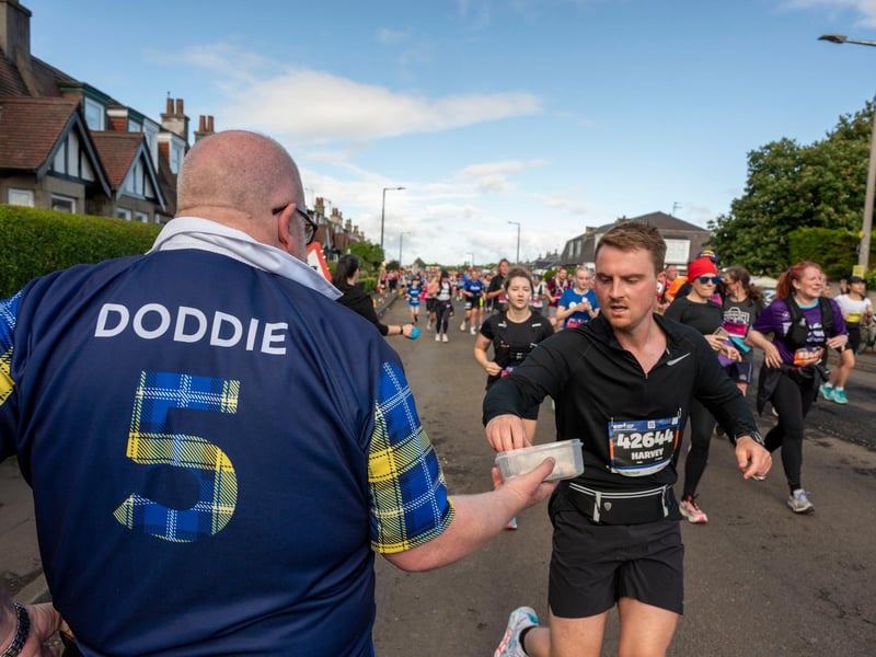 Edinburgh Marathon runners at the four mile mark in the Craigentinny area of the City