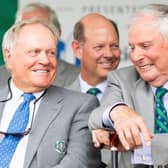 Jack Nicklaus and Peter Alliss share a laugh. Picture: Jack Nicklaus