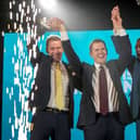 Reform UK Chairman David Bull, left, and new convert Robert Jenrick - both former Tories - with Reform UK leader Nigel Farage earlier this month (Picture: Christopher Furlong/Getty Images)