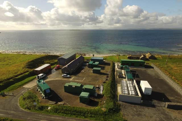 The project looks to harness surplus wind and tidal power to provide energy that can be used locally. Picture: Orkney Sky Cam, courtesy of EMEC.