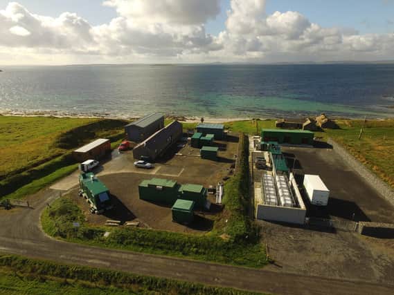 The project looks to harness surplus wind and tidal power to provide energy that can be used locally. Picture: Orkney Sky Cam, courtesy of EMEC.
