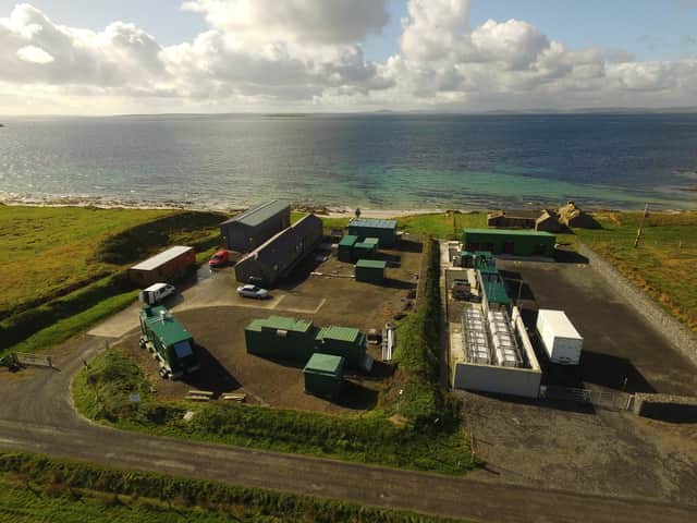 The project looks to harness surplus wind and tidal power to provide energy that can be used locally. Picture: Orkney Sky Cam, courtesy of EMEC.