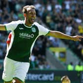 Christian Doidge celebrates after sealing his hat-trick in the 5-0 win over Clyde. (Photo by Craig Foy / SNS Group)