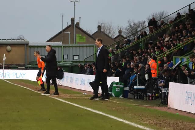 Duncan Ferguson and Darren Ferguson patrol the touchline during Forest Green Rovers v Peterborough. Pic: Laurence Martin