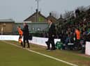 Duncan Ferguson and Darren Ferguson patrol the touchline during Forest Green Rovers v Peterborough. Pic: Laurence Martin