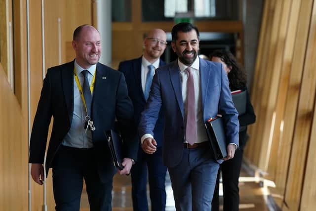 Humza Yousaf arrives for his first First Minster's Questions (FMQs) as Scotland's new leader. Picture: Andrew Milligan/PA Wire