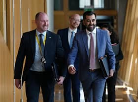 Humza Yousaf arrives for his first First Minster's Questions (FMQs) as Scotland's new leader. Picture: Andrew Milligan/PA Wire