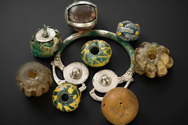 A collection of  beads and curios that were found amongst the Galloway Hoard and which will go on show later this month at a much-anticipated exhibition at National Museum of Scotland. PIC: NMS.