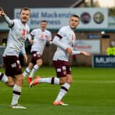Andy Halliday celebrates after heading Hearts 2-1 in front at Ross County. (Photo by Mark Scates / SNS Group)