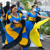 Barbadian women dance as the island cuts ties with the British monarchy (Picture: Randy Brooks/AFP via Getty Images)