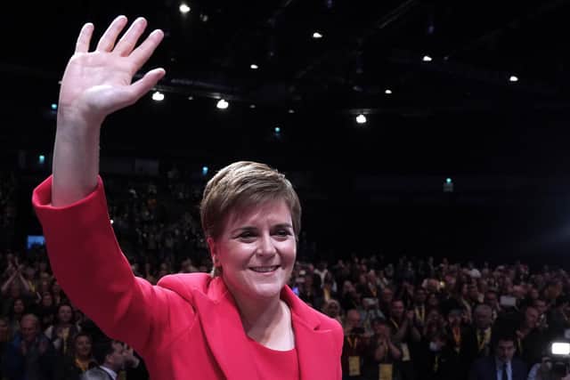 First Minister Nicola Sturgeon after delivering her keynote speech during the SNP conference