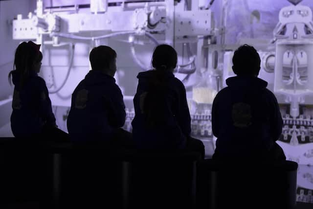 Logan Stewart, Ava Kiddie, Hannah Webster and Hamish Patterson from Claypotts Primary in Dundee helped launch the new plastics ehibition at the V&A. Picture: Mi chael McGurk