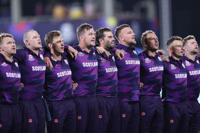 Scotland are in amongst cricket's big names and start their Super 12 campaign against Afghanistan (Photo by HAITHAM AL-SHUKAIRI/AFP via Getty Images)