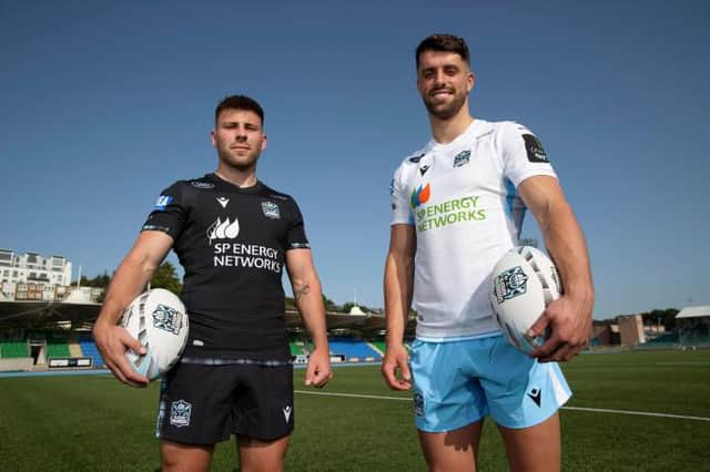 Ali Price and Adam Hastings at Scotstoun in the new playing kit. Picture: Craig Williamson/SRU/SNS