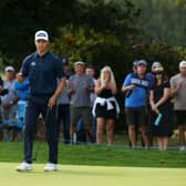 Calum Hill of Scotland reacts after a par putt on the 17th green in the final round of the Cazoo Classic at the London Golf Club. Picture: Andrew Redington/Getty Images.