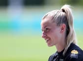 Leah Williamson of England looks on during an England Women Training Session at St George's Park on May 31, 2022 in Burton upon Trent, England. (Photo by Alex Livesey/Getty Images)