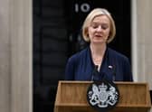 Prime Minister Liz Truss announces her resignation as she addresses the media outside number 10 at Downing Street on October 20, 2022.