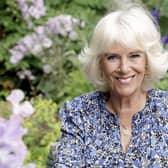 Camilla, Duchess of Cornwall, poses for an official portrait to mark her 75th birthday, at her home in Wiltshire, England. (Chris Jackson/Clarence House/PA via AP)
