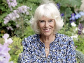 Camilla, Duchess of Cornwall, poses for an official portrait to mark her 75th birthday, at her home in Wiltshire, England. (Chris Jackson/Clarence House/PA via AP)