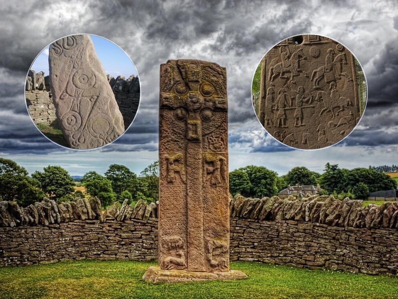 In the village of Aberlemno, you can find four stones with Pictish carvings that are dated between AD 500 and 800. The Picts were ancient Celts who lived in the region we now call eastern/northeastern Scotland. The Aberlemno Organisation said: “In Aberlemno, there are three roadside stones, two of which bear symbols only, the better one with fine snake, double-disc and z-rod, mirror and comb symbols. The third stone is a Pictish cross slab with a ring cross on the front and a particularly good hunting scene on the back.”