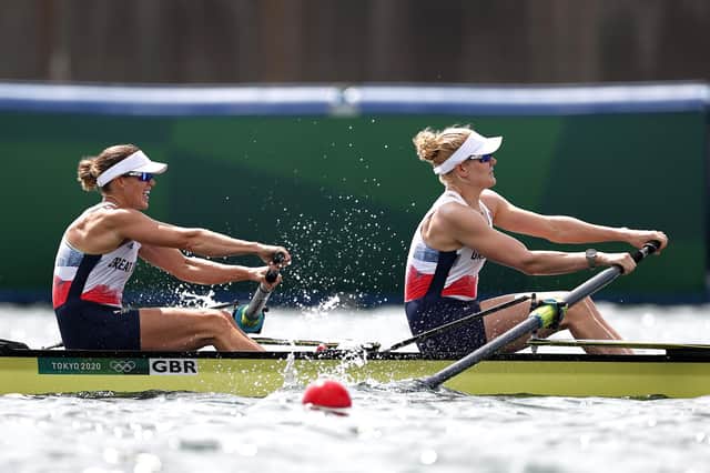 Helen Glover and Polly Swann compete during the Women's Pair Final A