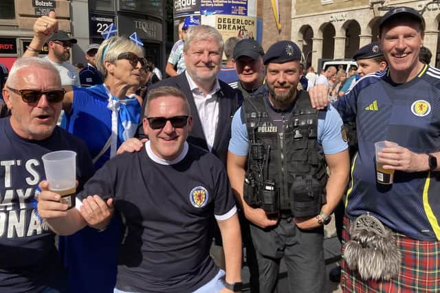 Angus Robertson with Scotland fans and German police in Stuttgart