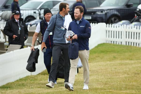 Branden Grace, pictured with world No 1 Scottie Scheffler arrives at The Renaissance Club ahead of the the Genesis Scottish Open. Picture: Andrew Redington/Getty Images.
