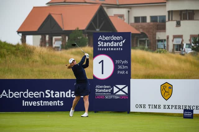 Gemma Dryburgh hits the opening shot in today's first round of the Aberdeen Standard Investments Ladies Scottish Open at The Renaissance Club in East Lothian. Picture: Tristan Jones