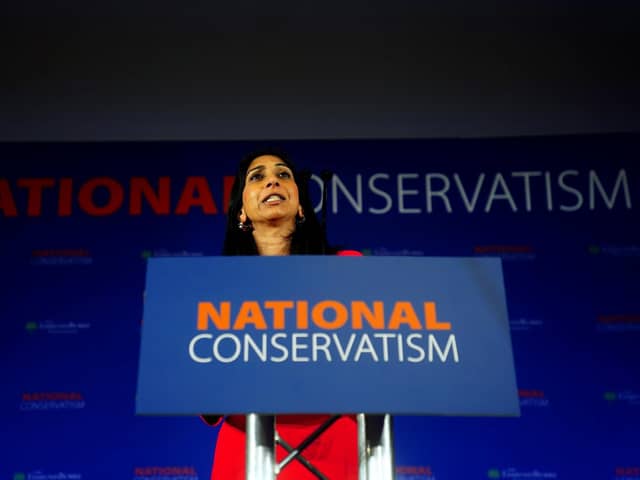 Home Secretary Suella Braverman struck an Orwellian tone in her speech at the National Conservatism conference (Picture: Victoria Jones/PA)