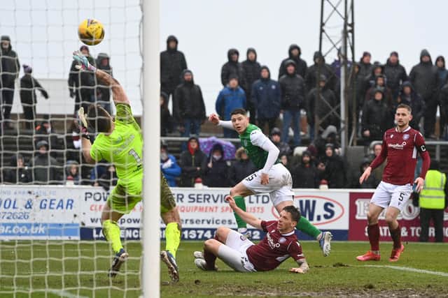 Hibs' Kevin Nisbet scored a fine goal to put his team 2-1 up against Arbroath.