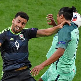Hal Robson-Kanu in action for Wales. (Photo credit should read ROMAIN LAFABREGUE/AFP via Getty Images)