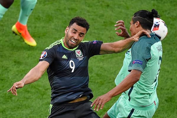 Hal Robson-Kanu in action for Wales. (Photo credit should read ROMAIN LAFABREGUE/AFP via Getty Images)