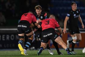 Richie Gray takes the game to Cardiff during Glasgow Warriors' 52-24 win at Scotstoun. (Photo by Ross MacDonald / SNS Group)