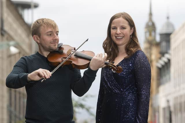 Fiddle player Eric Linklater and singer-songwriter Beth Malcolm launch Celtic Connections’ 30th anniversary programme at the Royal Concert Hall in Glasgow. Picture: Craig Foy - SNS Group
