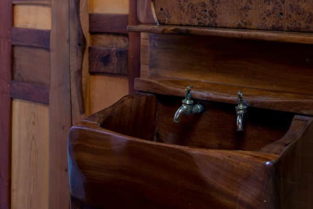 Fixtures and fittings inside the Steading, even this washbasin, were hand-crafted out of wood. Picture: Alan Dimmick