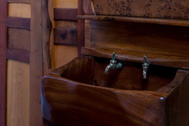 Fixtures and fittings inside the Steading, even this washbasin, were hand-crafted out of wood. Picture: Alan Dimmick